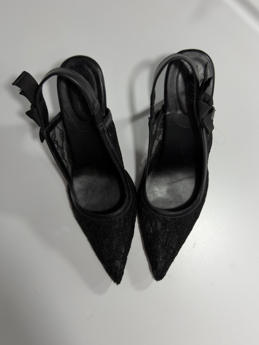 Ardene Black Lace Pointed Slingback Heels with Bow